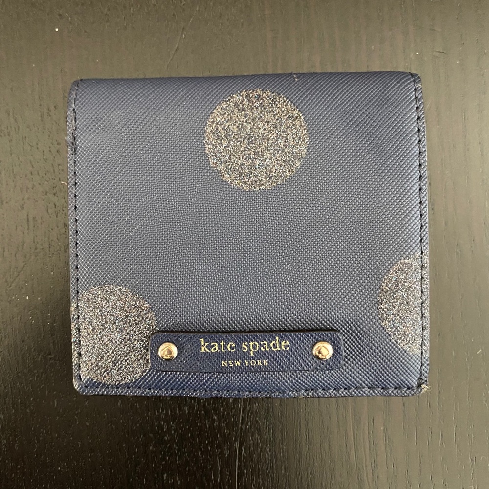 Kate Spade Blue Glitter Polka Dot Mini Wallet